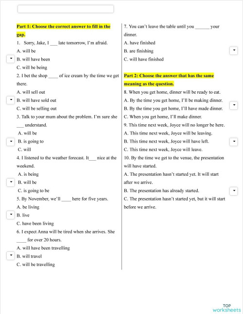 ADVANCED ENGLISH - FUTURE TENSES. Interactive worksheet | TopWorksheets