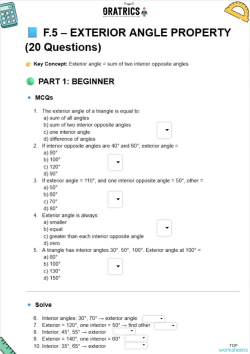 Angles: interactive worksheets and online exercises | TopWorksheets
