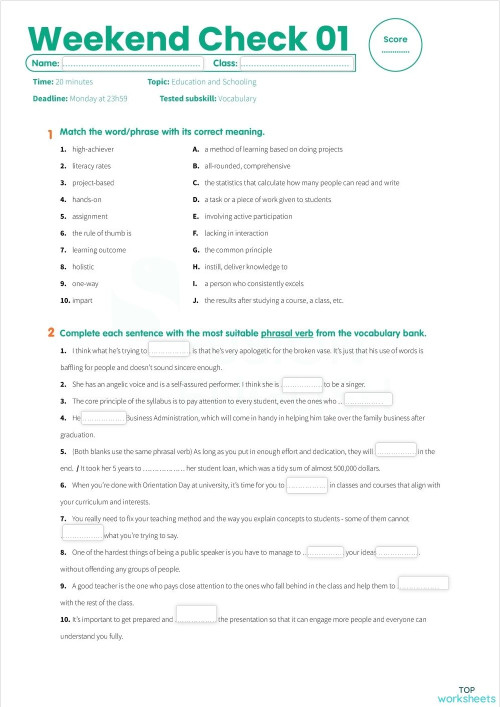 Advanced - Weekend Check 01. Interactive worksheet | TopWorksheets