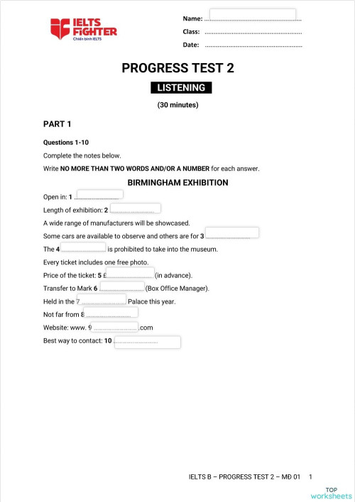 Progrest Test 2 Listening B Interactive Worksheet Topworksheets