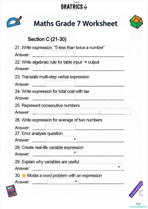 Grade 7 38 3. Interactive worksheet | TopWorksheets