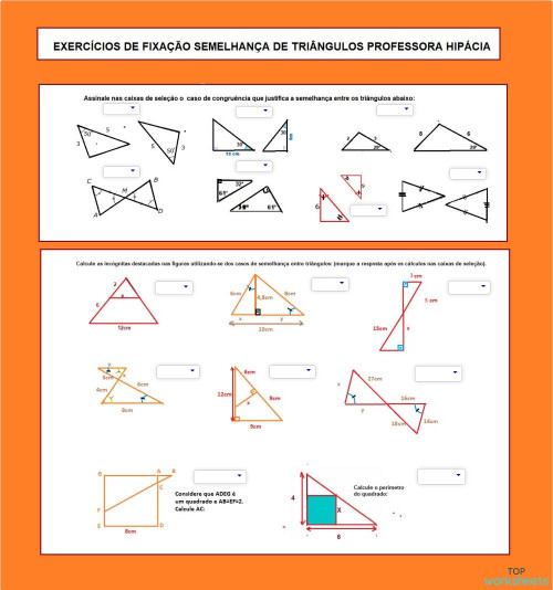 Semelhança de triângulos casos e exercícios. Ficha interativa ...