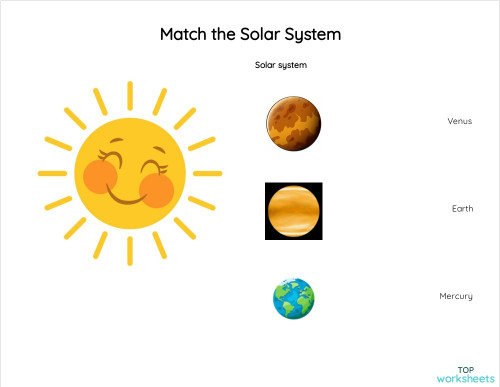 Match the Solar System ใบงานเชิงโต้ตอบ | TopWorksheets