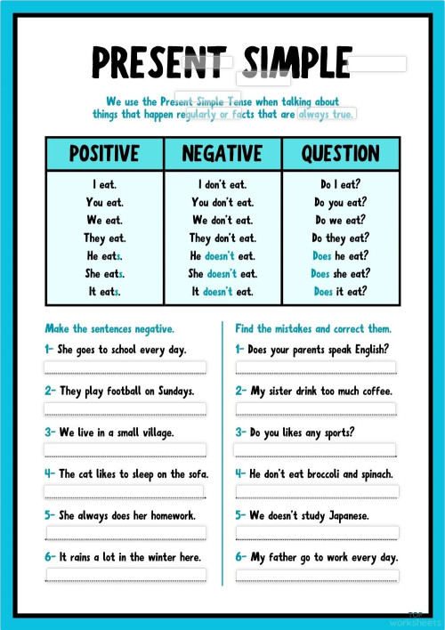Present Simple A1+ Negative Forms /Correct mistakes. Interactive ...