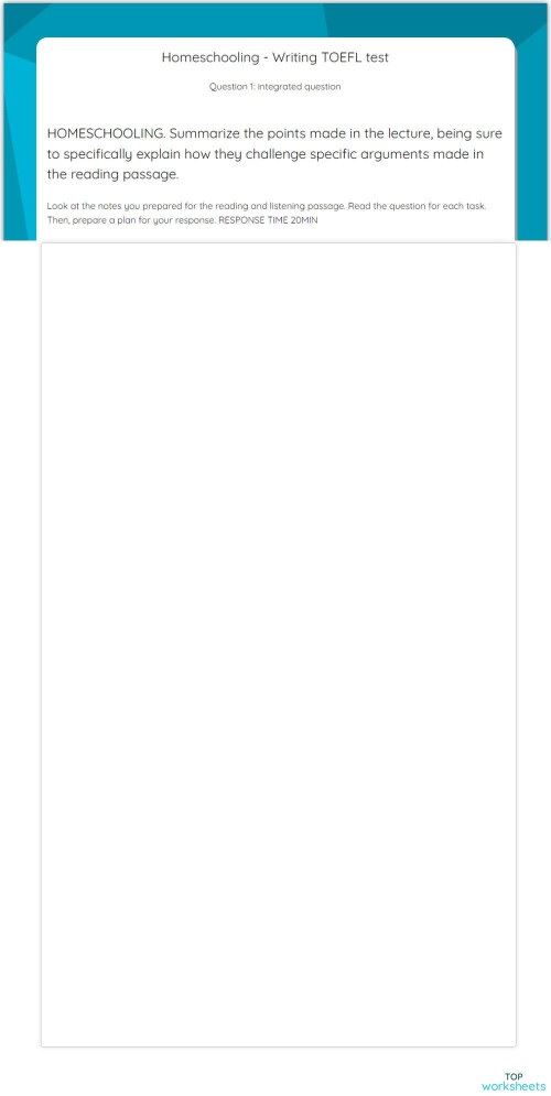 Homeschooling - Writing TOEFL test. Interactive worksheet | TopWorksheets