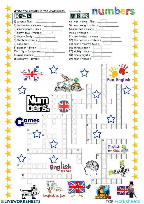 Numbers crosswords. Interactive worksheet TopWorksheets
