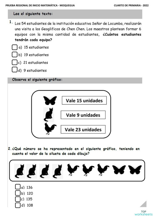 PRUEBA CUARTO PRIMARIA-MOQUEGUA - MATEMÁTICA. Ficha interactiva ...