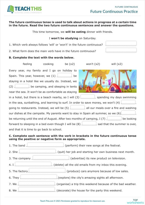 CLASS- Future continuous practice (7/04). Interactive worksheet ...