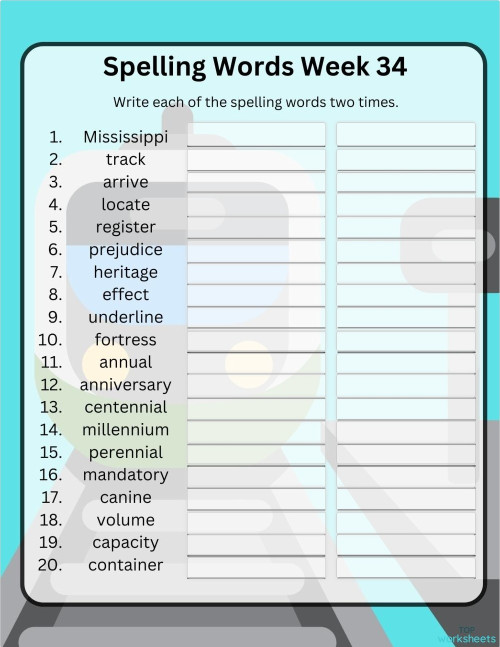 Spelling Words 34.1. Interactive worksheet | TopWorksheets