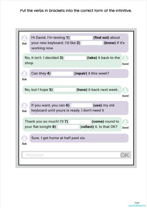 Infinitive (TO-) INFINITIVE Grammar in Use A2. Interactive worksheet ...