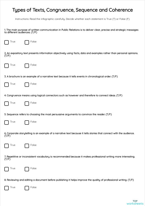 Types of Texts, Congruence, Sequence and Coherence. Interactive ...
