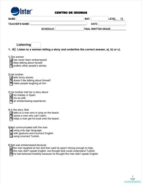 Level 13 written test. Interactive worksheet | TopWorksheets