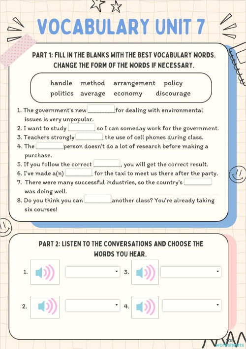VocabularyUnit7. Interactive worksheet | TopWorksheets