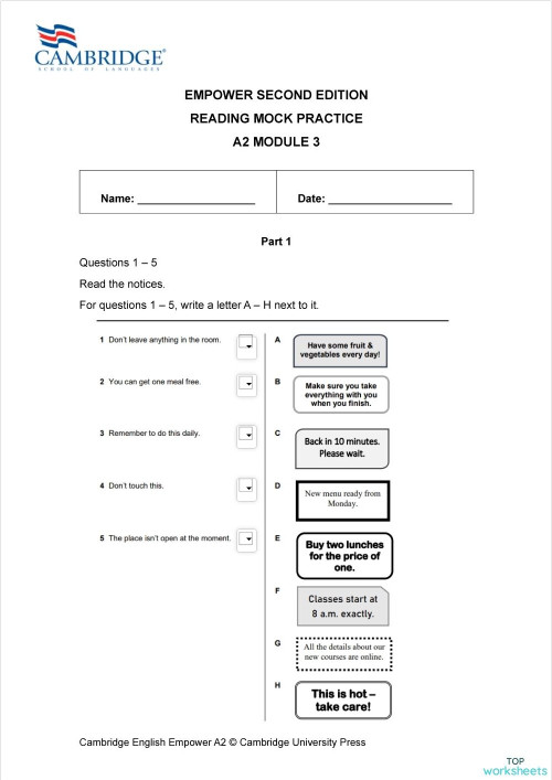 Empower Reading Module 3 mock. Interactive worksheet | TopWorksheets