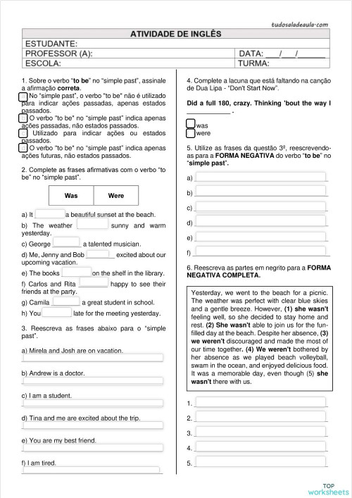 Was were by Neo Cursos. Interactive worksheet | TopWorksheets