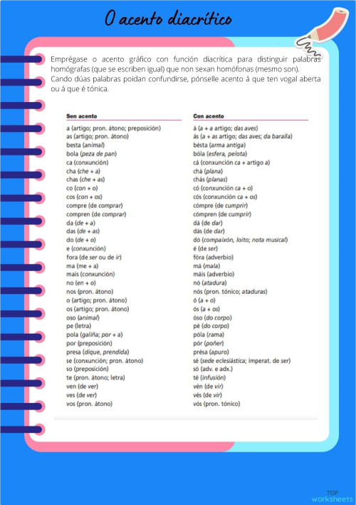Os artigos lINGUA GALEGA. Ficha interactiva | TopWorksheets