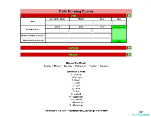 Monday Openers. Interactive worksheet | TopWorksheets