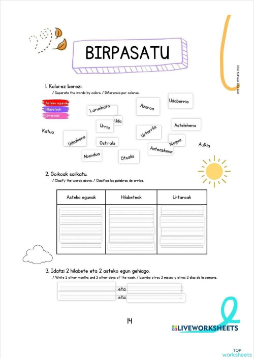 Interactive worksheets and online exercises in basque | TopWorksheets