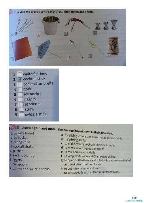 bar equipment 2. Interactive worksheet | TopWorksheets
