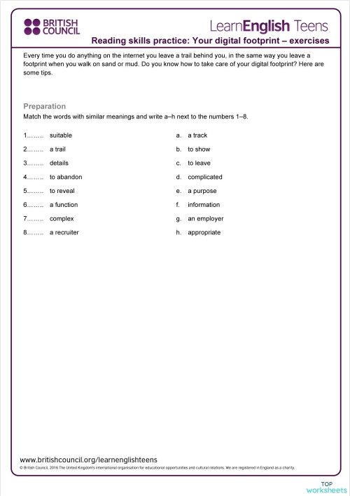 B2 Reading Your digital footprint. Interactive worksheet TopWorksheets