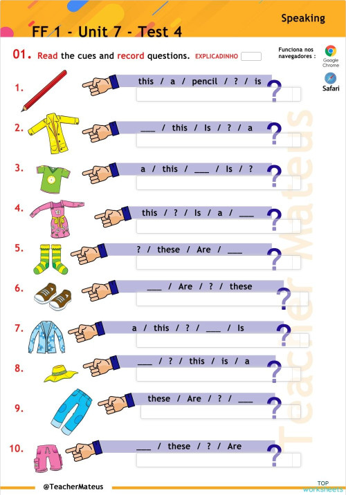 FF 1 - Unit 07 - Test 4 - Speaking. Interactive worksheet | TopWorksheets