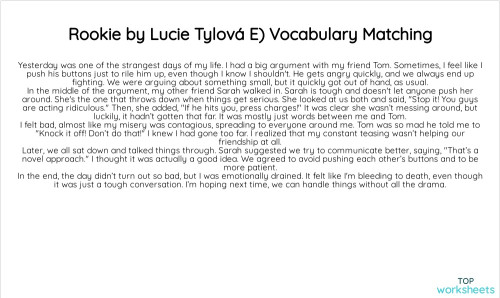Rookie by Lucie Tylová E) Vocabulary Matching. Interactive worksheet ...
