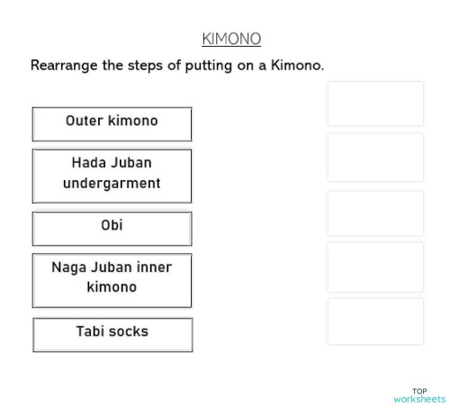 How to put on a Kimono. Interactive worksheet | TopWorksheets