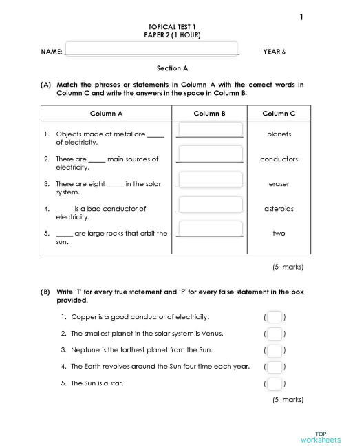 TOPICAL TEST 1 (Paper 2). Interactive worksheet | TopWorksheets