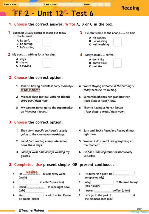 FF 2 - Unit 12 - Test 6 - Writing - TM036X (Copied). Interactive ...