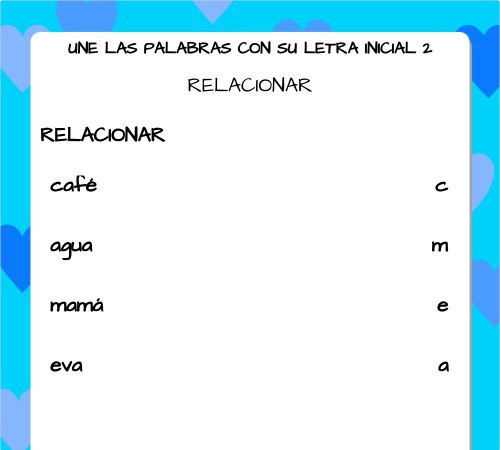 UNE LAS PALABRAS CON SU LETRA INICIAL 2. Ficha interactiva | TopWorksheets