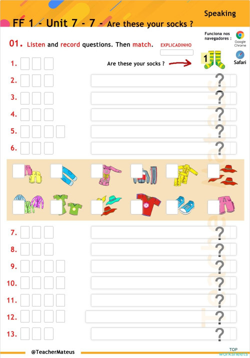 FF 1 - Unit 07 - Test 5 - Speaking. Interactive worksheet | TopWorksheets