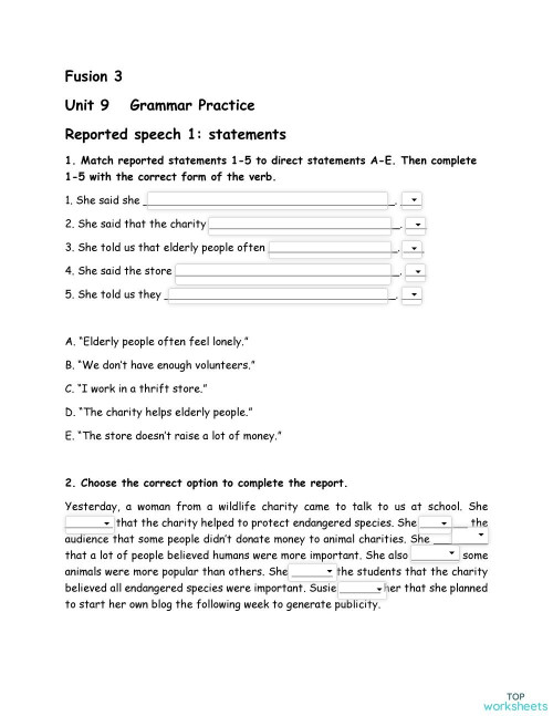 Fusion 3 Unit 9 Grammar Practice. Interactive worksheet TopWorksheets