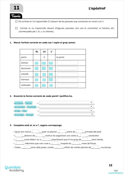 L'apòstrof. Fitxa interactiva | TopWorksheets