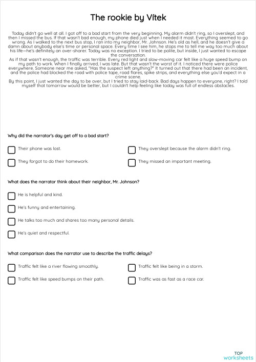 The rookie by Vítek. Interactive worksheet | TopWorksheets