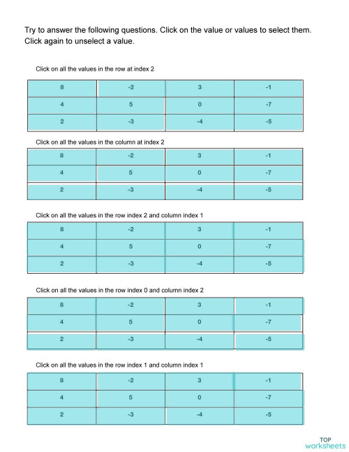 2D Array Pracr. Interactive worksheet | TopWorksheets