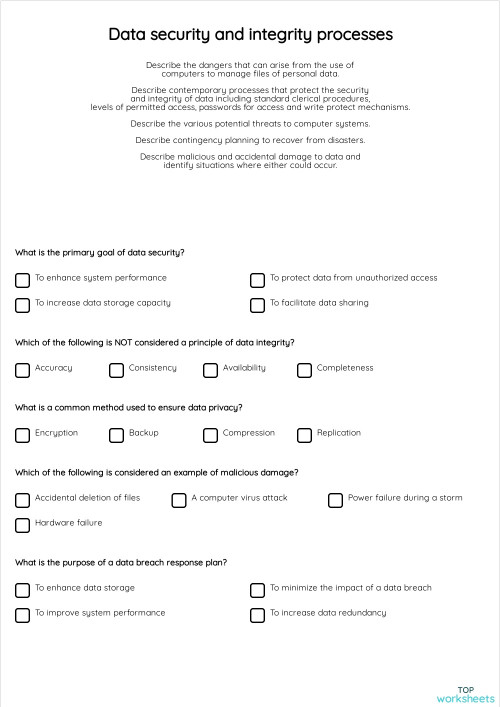 Data security and integrity processes. Interactive worksheet ...