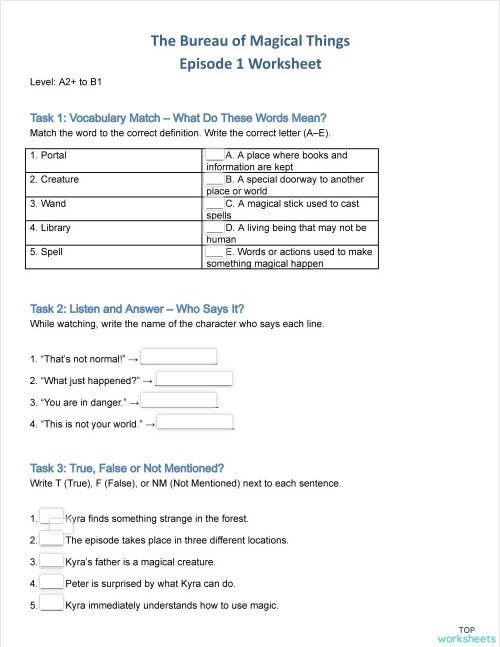 Bureau of magical things. Interactive worksheet | TopWorksheets