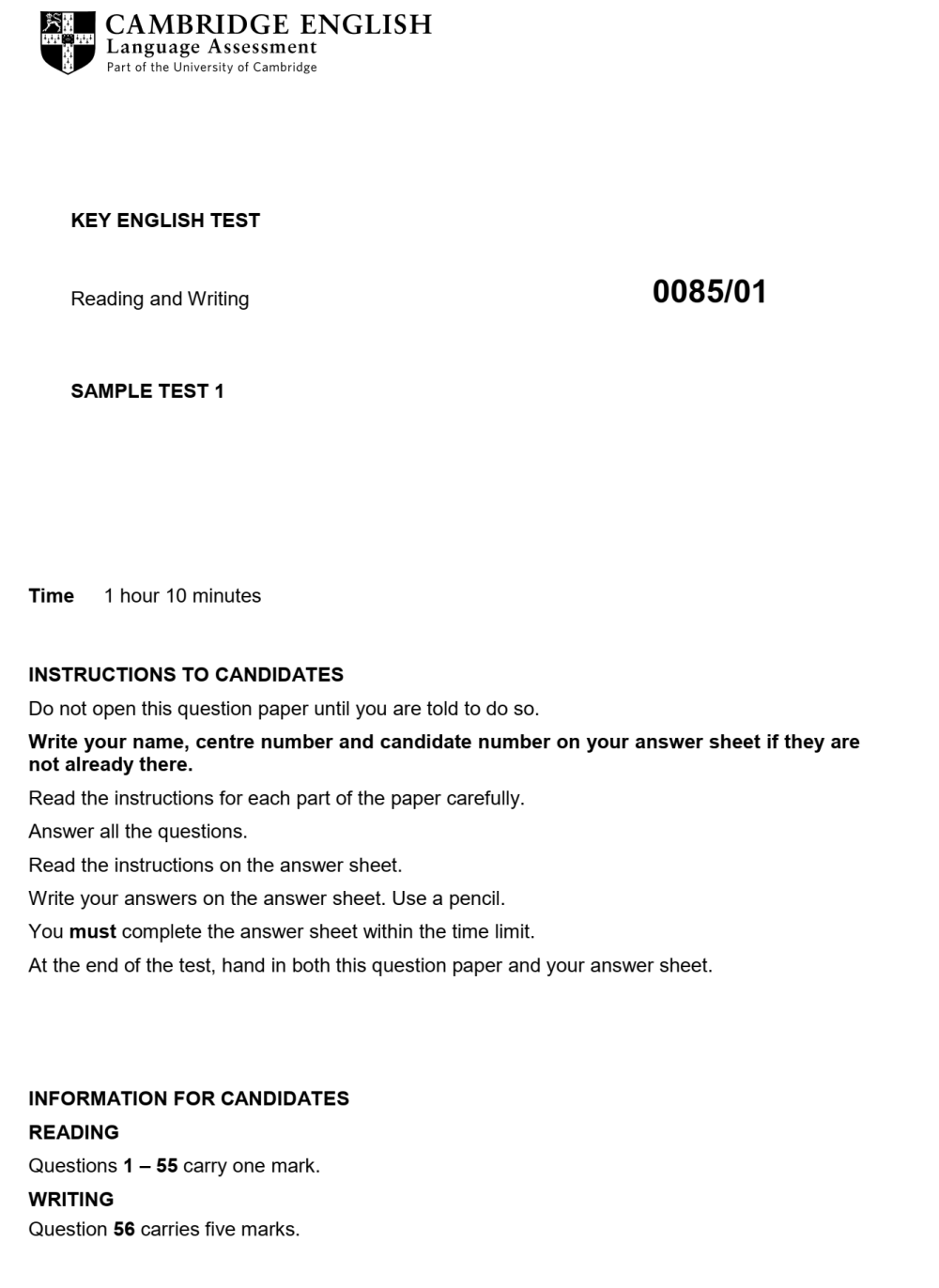 READING-WRITING SAMPLE TEST 1 2004. Interactive worksheet | TopWorksheets
