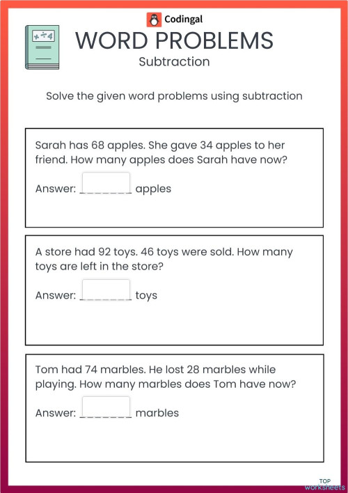 M_G02M06L31_WC03_Word_Problems_on_Subtraction_. Interactive worksheet ...