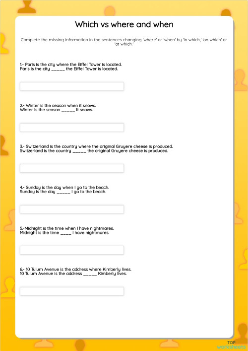 Which vs where and when. Interactive worksheet | TopWorksheets