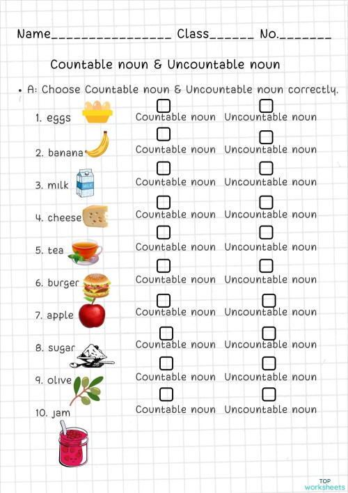countable and uncountable noun. Interactive worksheet | TopWorksheets