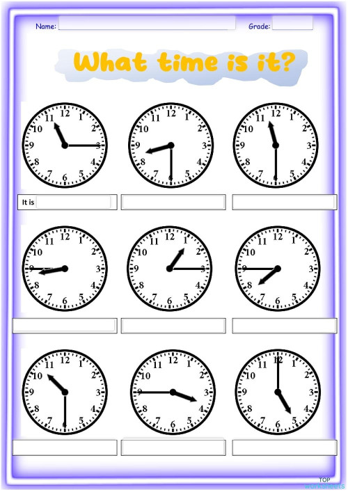 Telling the time. Ficha interactiva TopWorksheets