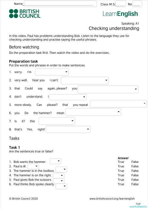 Speaking A-1. Interactive worksheet | TopWorksheets