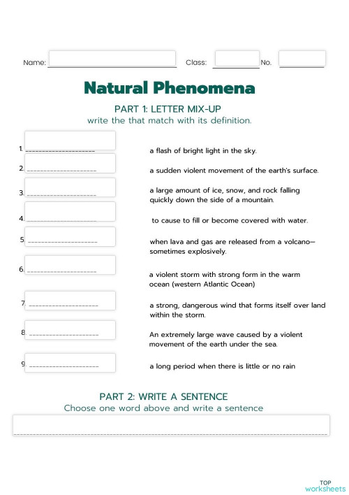 Natural phenomena. Interactive worksheet | TopWorksheets
