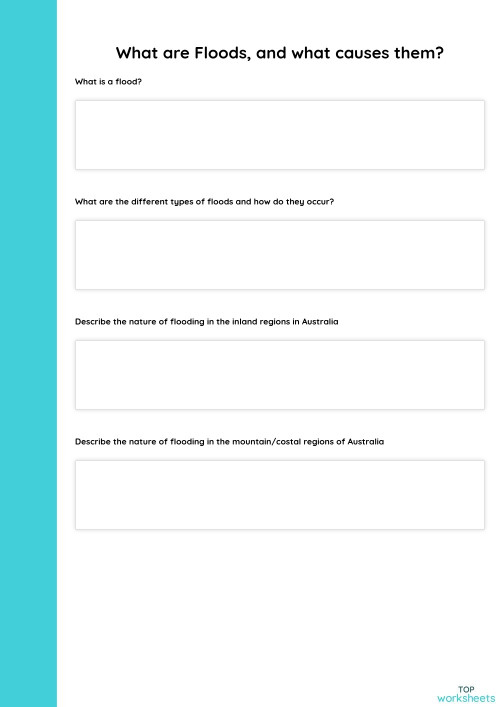 What are Floods, and what causes them?. Interactive worksheet