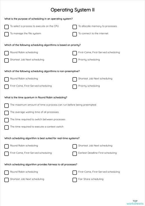 Operating System II. Interactive worksheet | TopWorksheets