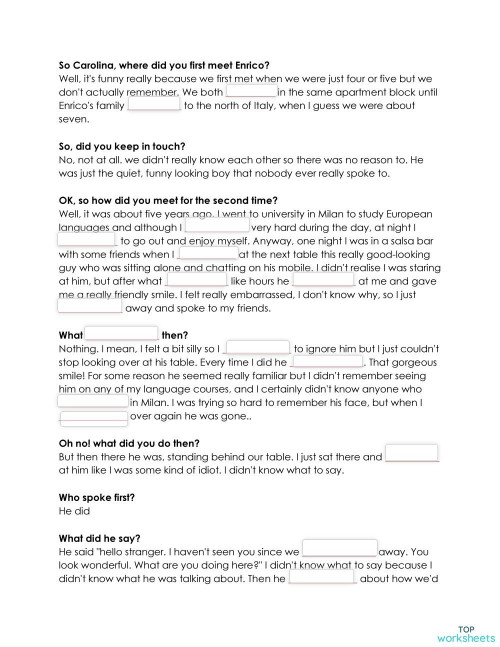 Love Story. Interactive worksheet | TopWorksheets