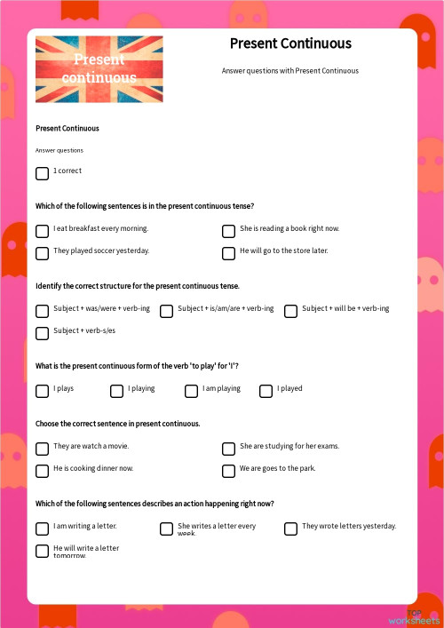 Present Continuous. Interactive worksheet | TopWorksheets