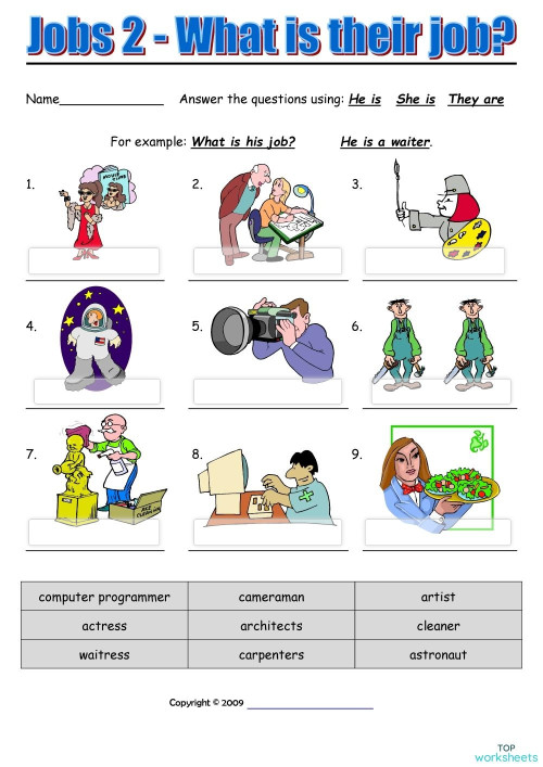 Jobs - write the answers. Interactive worksheet | TopWorksheets