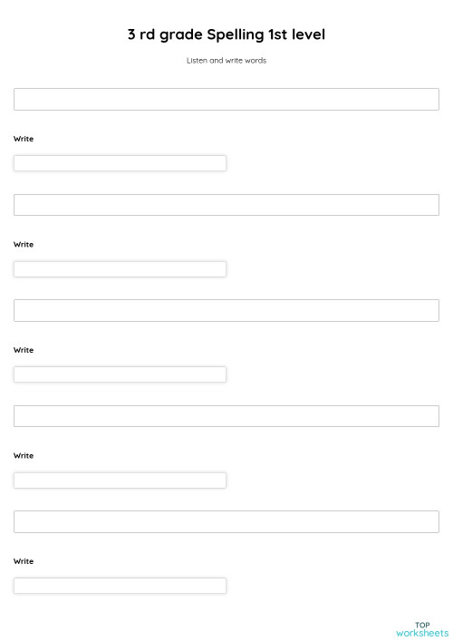 3 rd grade Spelling 1st level. Interactive worksheet TopWorksheets
